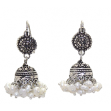 Traditional dangle women jhumki earring 925 Sterling Silver pearl stones C 410